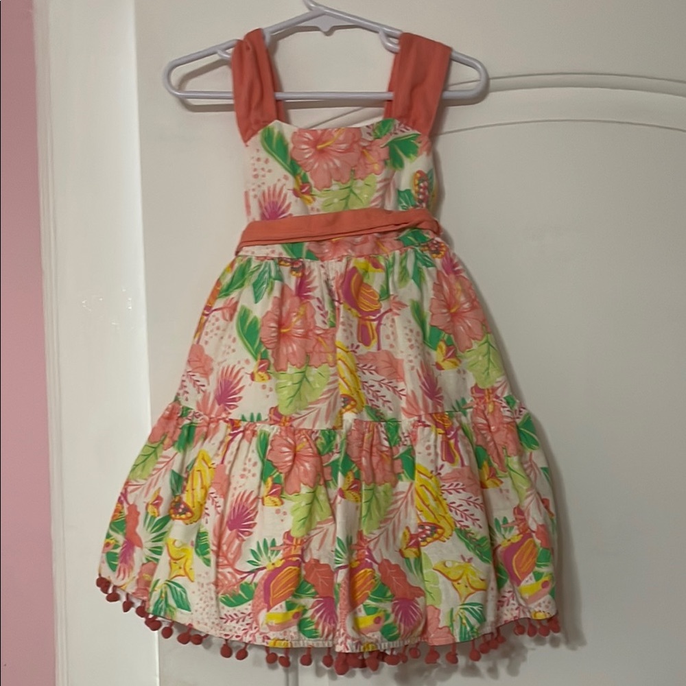 Floral Kids Dress with Coral Accents
